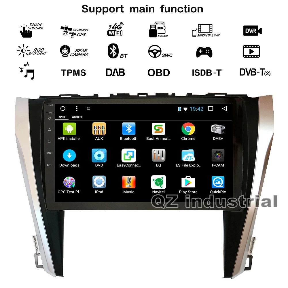 Cheap QZ industrial HD 10.2" Android 8.1 T3 Car DVD for Toyota Camry 55 2015 with Canbus box 3G 4G WIFI GPS BT Navi SWC Radio RDS Map 1