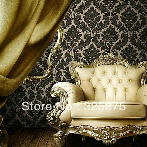 Black Velvet Damask Wallpaper