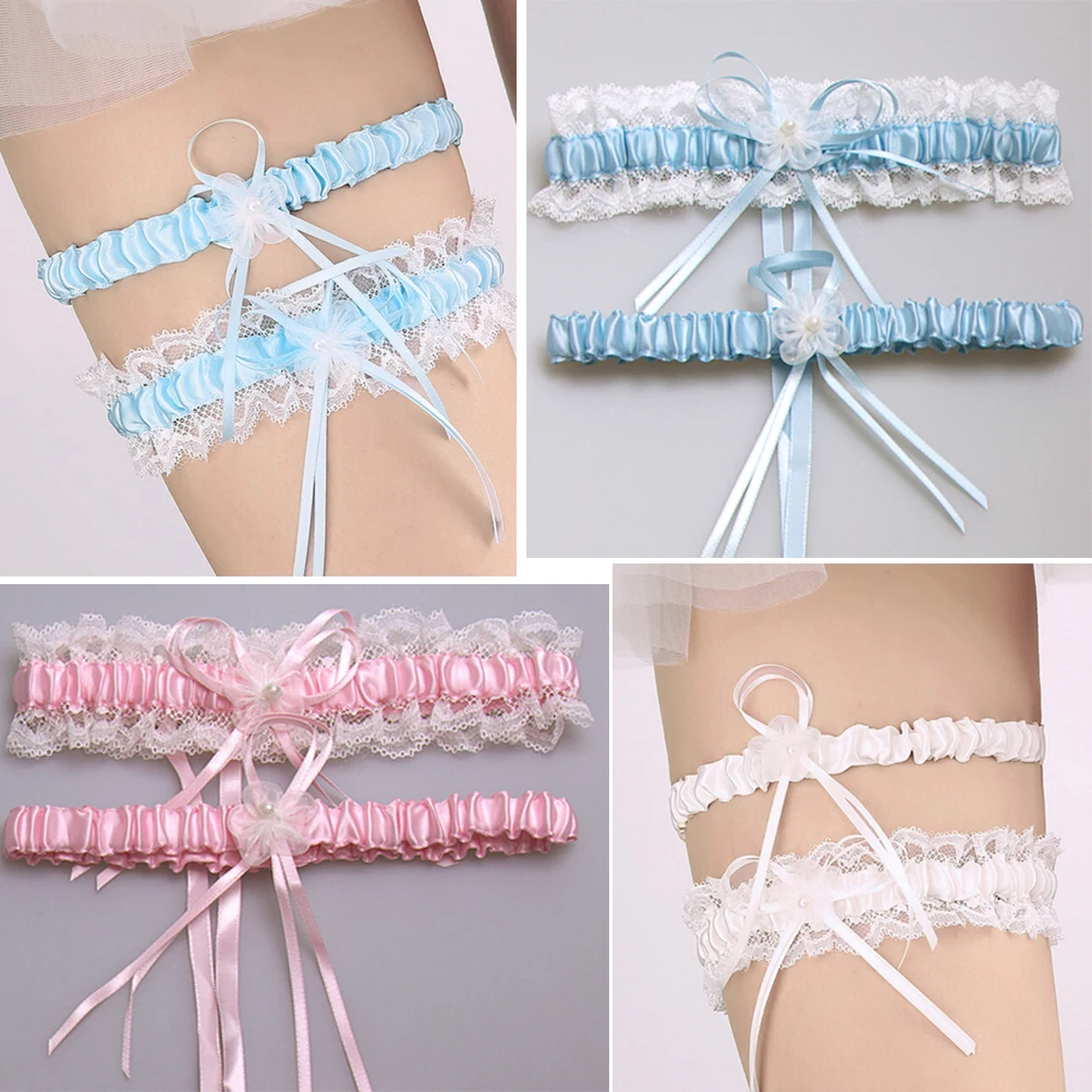 New Arrival Set of 2 Women Satin Lace for Bridal Wedding Garters Belt with Bowknot Women