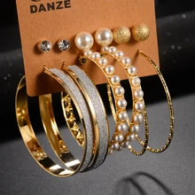 DANZE 6 пар/компл. имитации жемчуга бисером большой круг обруч серьги Для женщин маленькие серьги Свадебная вечеринка brincos, можно носить с ювелирных изделий и кристаллом сиреневого цвета
