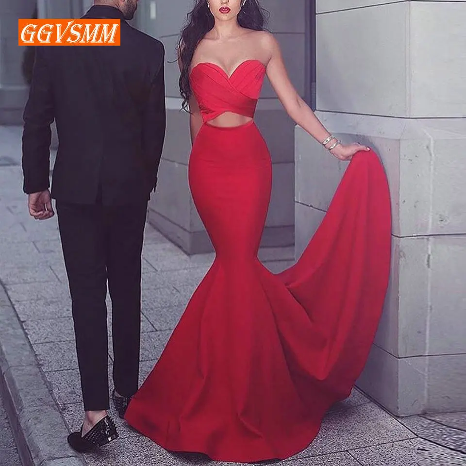 

Fashion Slim Fit Red Mermaid Long Evening Dresses Party 2019 Evening Gowns Sweetheart Zipper Banquet Women Maxi Party Dress Prom