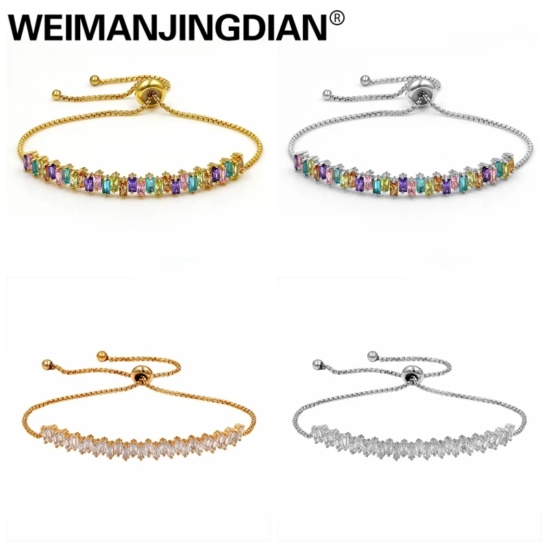 WEIMANJINGDIAN Brand Sparkling Irregular Square Cubic Zirconia CZ Zircon Crystal Adjustable Bracelets for Women in Assorted WEIMANJINGDIAN Brand Sparkling Irregular Square Cubic Zirconia CZ Zircon Crystal Adjustable Bracelets for Women in Assorted