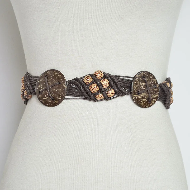 Мода в Ретро этническом стиле дамы бусины веревка завязанная вручную сплетенная Талия веревка богемные женские модели кисточкой цепной