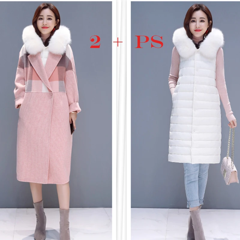

winter Wool Coat Women +Hooded Down cotton jacket Fur collar Coat Long Women'S Cashmere Coat European Fashion Jacket Outwear