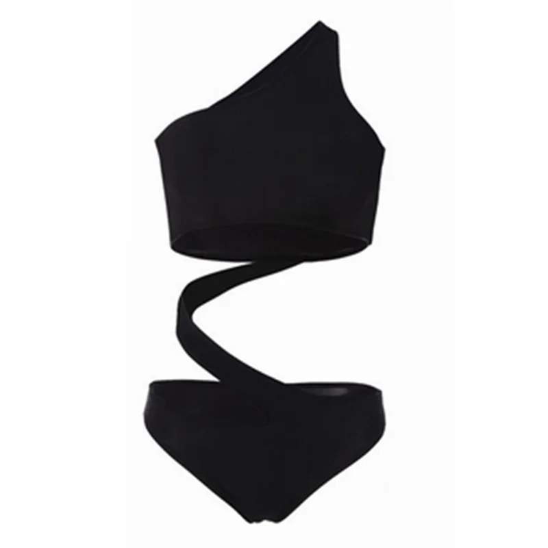 Для женщин сексуальный комплект бикини купальник Твердые сексуальное бикини повязки ванный выдалбливают одно плечо biquini пляжная