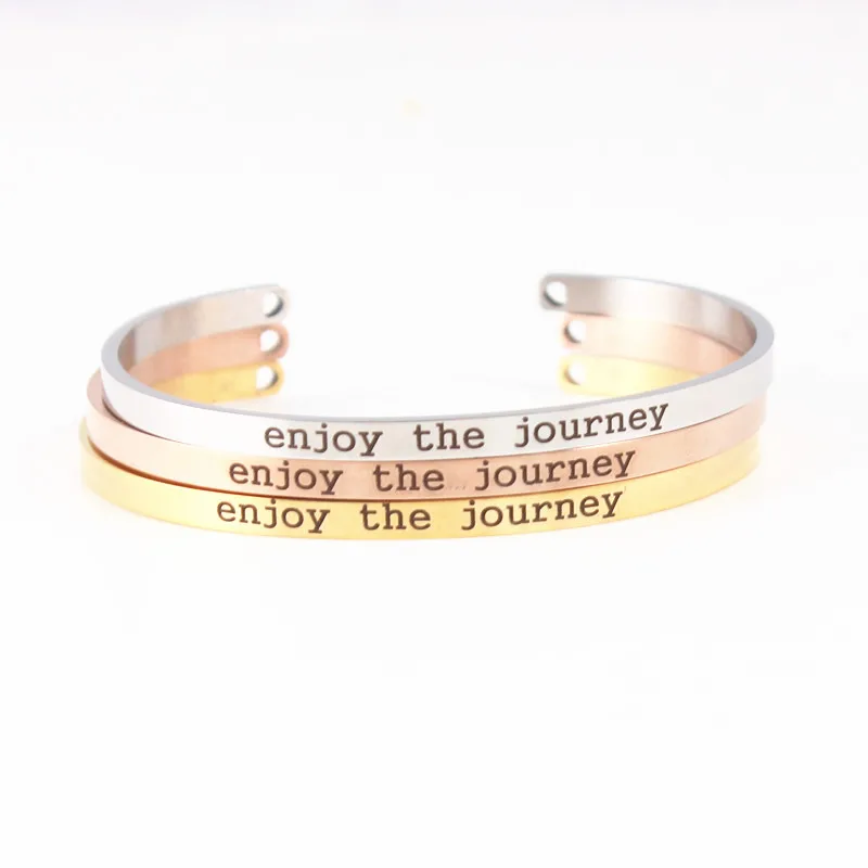 Модные Love'Bracelet 4 мм Нержавеющая сталь сердца вдохновляющие мантра браслет "Наслаждайтесь путешествие" манжеты браслеты для подарка