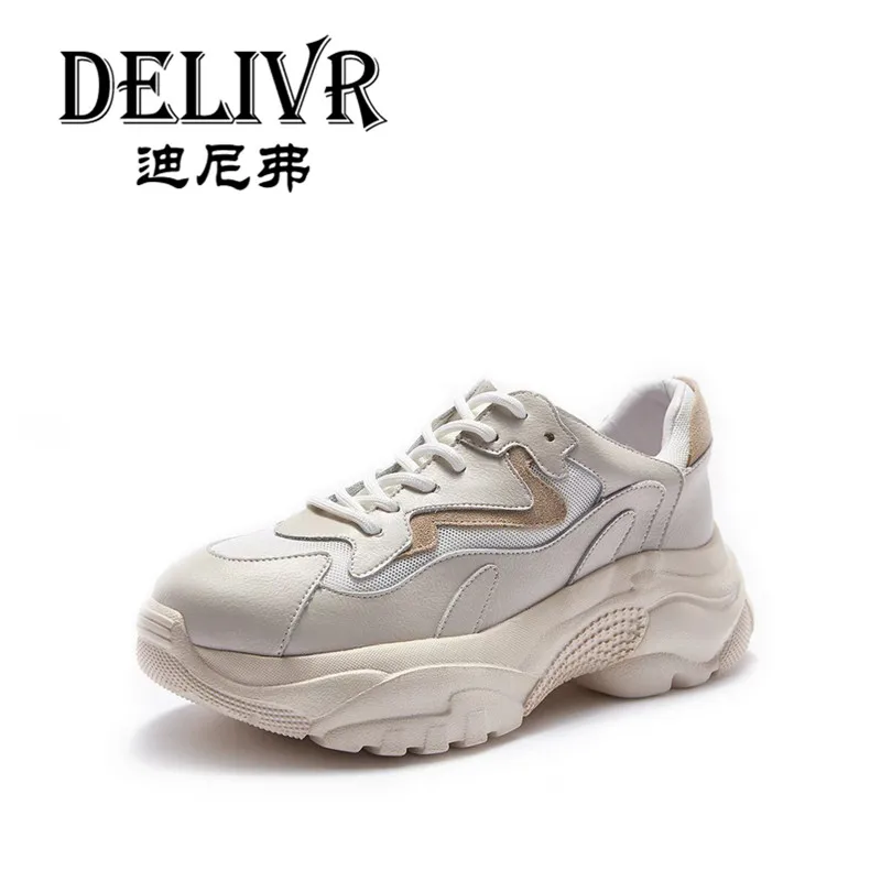 Deporte Cuero Vulcanizados Papá Zapatos La Moda Genuino Apricot De Zapatillas Delivr Plataforma Mujeres Mujer Las Plataformas q80OnngT