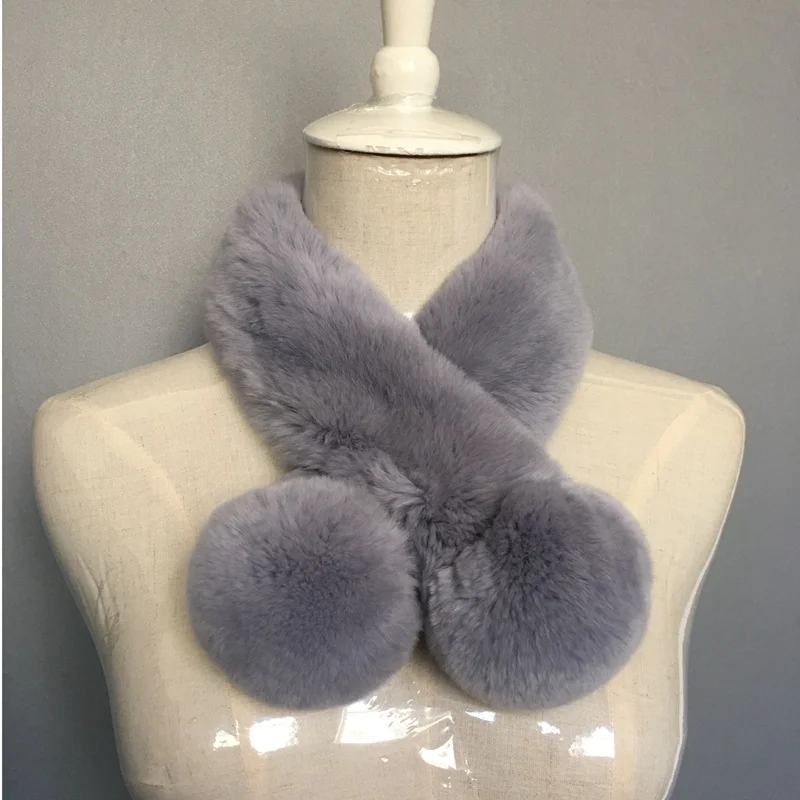 

Autumn Winter Women's Genuine Wholeskin Rex Rabbit Fur Neck Rings Muffler Lady Warm Pom Pom Scarf Handmade Neck Warmers VF5031