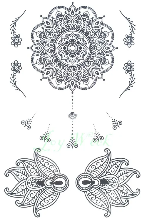 Wodoodporna Tymczasowe Tattoo Naklejka Kwiat Lotosu Mandala Henna