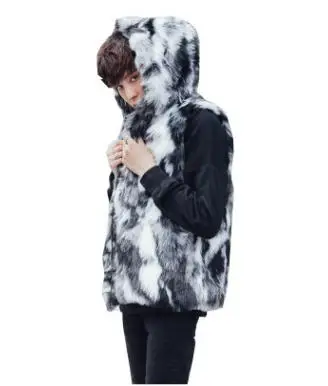 

Mixed Color Hooded Man-Made Fur Vest For Male Large Size Casual Imitation Fake Fur Sleeveless Jacket Vest Coats Waistcoat K801