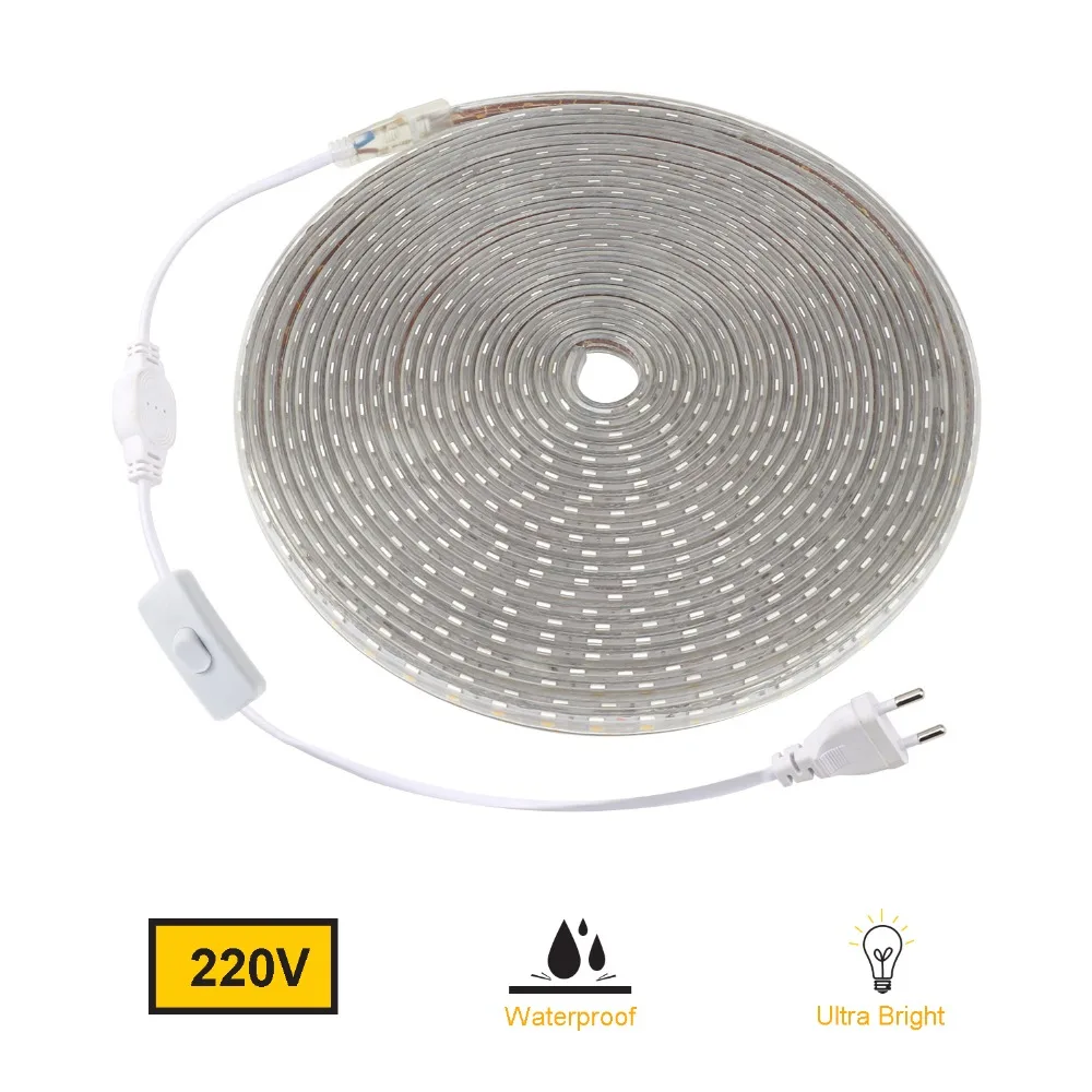 #cheap SMD5050 RGB Strip 220V Led Flexible Strip Light Waterproof Ribbon EU Plug With Switch LED Tape Stripe Lights For Rooms Decor JQ