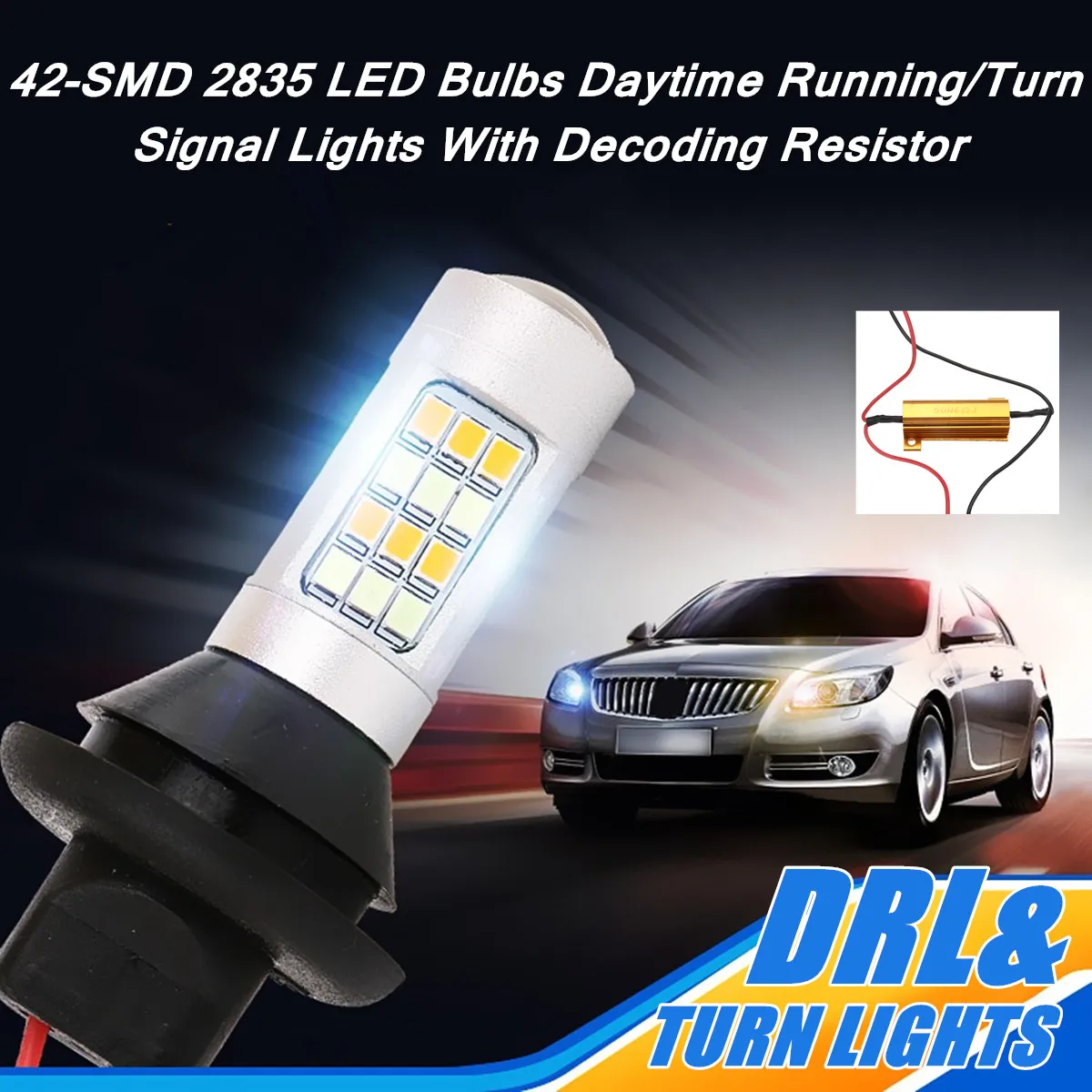 2x T20 42 LED 2835 Dual Color Switchback LED DRL Turn Signal Light 12v For Toyota Camry 6500k