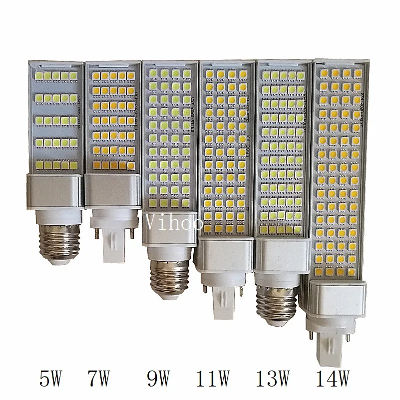 Светодиодная лампа 5 Вт 7 Вт 9 Вт 11 Вт 13 Вт 14 Вт G23 G24 E27 Лампа 180 градусов кукурузные лампы Теплый Холодный белый AC85-265V горизонтальный штекер точечные потолочные светильники