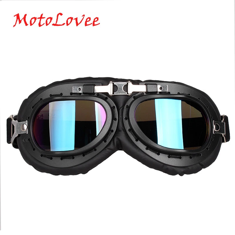 

MotoLovee Motorbike Helmet Pilot Retro Goggles Jet Aviator Vintage Pilot Goggles Motorcycle Scooter Glasses UV For Helmet