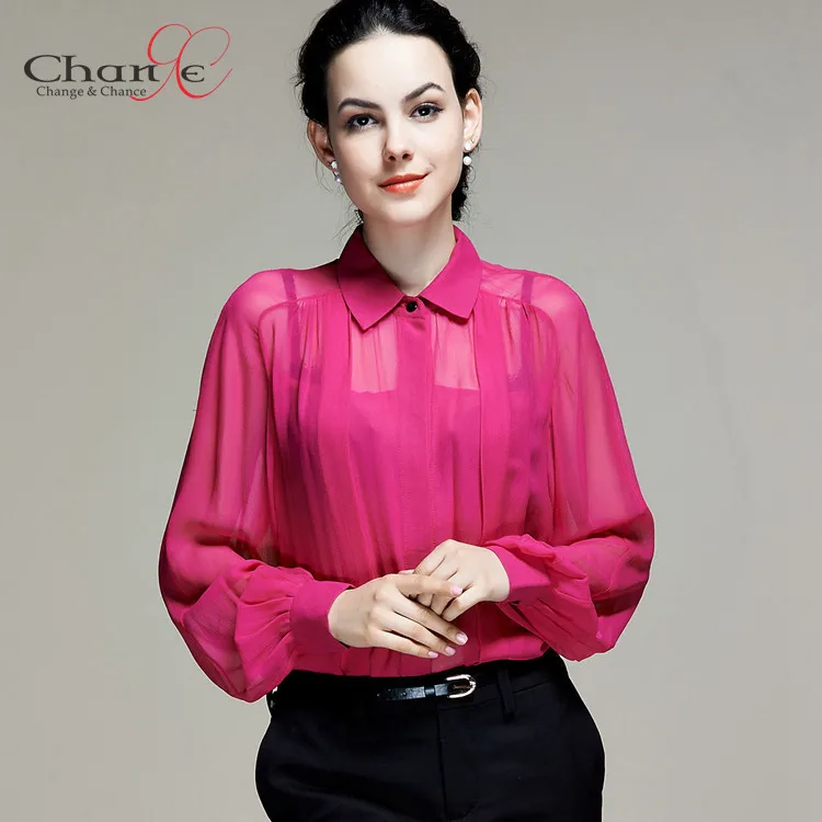 Top Quality Silk blouses women 100 Silk Long Sleeve Shirt Women Rosi