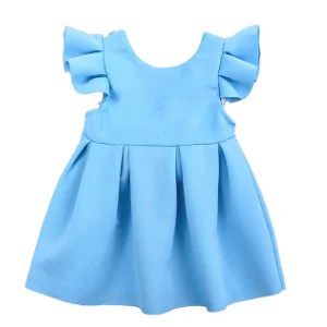 Платья для новорожденных розовое и синее платье принцессы с кружевным бантом и открытой спиной - Цвет: Sky Blue