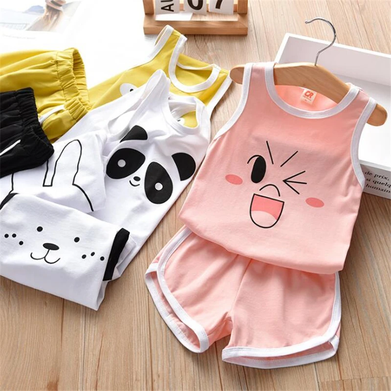 

2pcs Infant Baby Clothes Set Children Clothes Boys Girls Baby Vest + Baby Shorts Cotton 1-6T Children Clothing Sets Summer