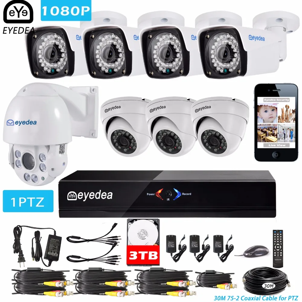 

Eyedea 8 CH HDMI DVR 1080P 5500TVL 36x Zoom PTZ Speed Dome Coaxial Control Night Vision Outdoor CCTV Security Camera System 3TB