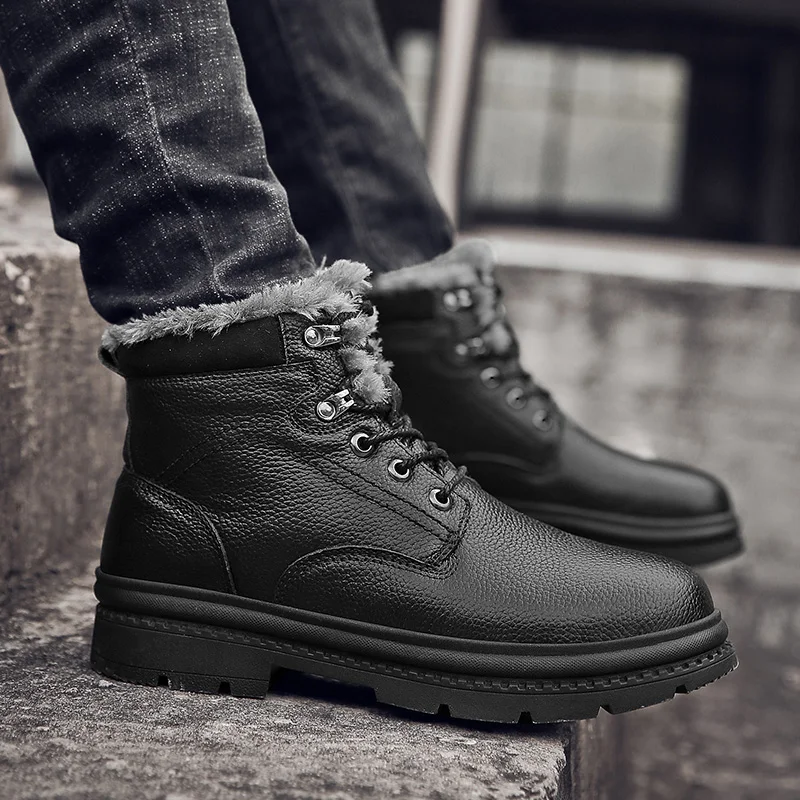 

Men Boots Winter With Fur 2018 Warm Snow Boots Men Winter Boots Work Shoes Men Footwear Fashion Rubber Ankle Shoes 38-48