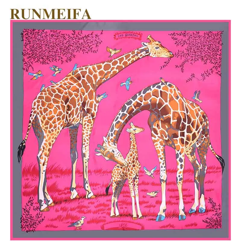 

100% Real Silk Scarf For Ladies Brand Designer giraffe pattern Scarves Spring Fall twill silk square scarf women Scarves Wraps