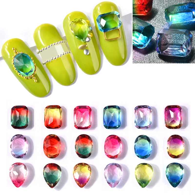 

10pcs/pack Colorful Droptear Square Oval Designs Nail Art Rhinestone Decorations 3D Shiny Charm Crystal Gems Jewelry Ornaments
