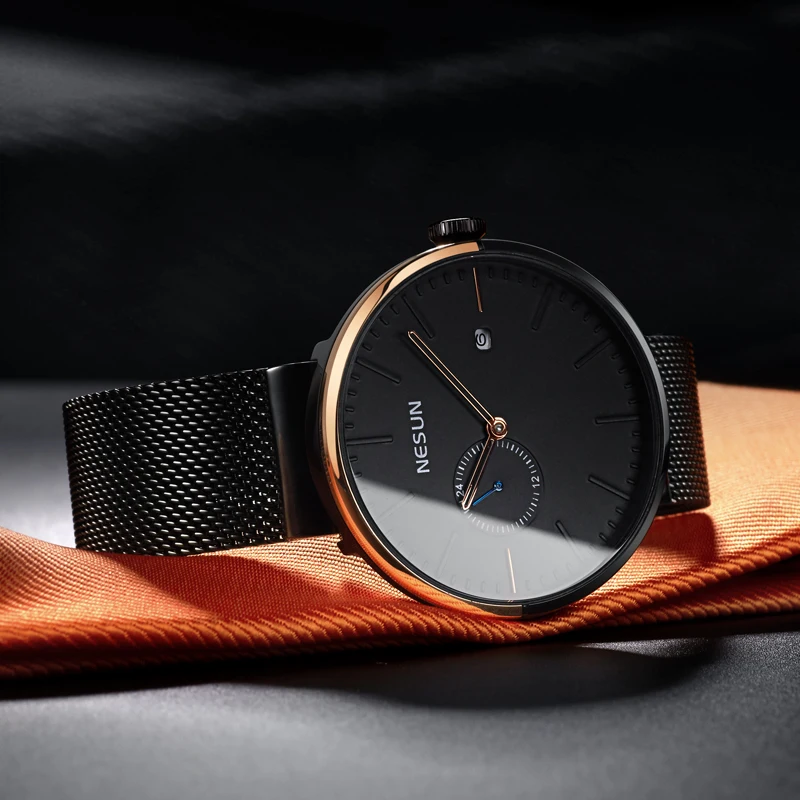 Nesun التلقائي الميكانيكية ووتش الرجال الفاخرة العلامة التجارية الرجال الساعات للماء relogio masculino الياقوت ساعة معصم الذكور N9608