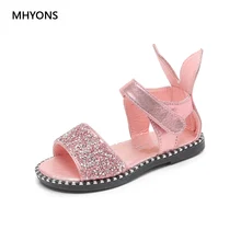 MHYONS/; Лидер продаж; сандалии для маленьких девочек; модная обувь для девочек с блестящими стразами; детские сандалии на плоской подошве с заячьими ушками; 13-18 см