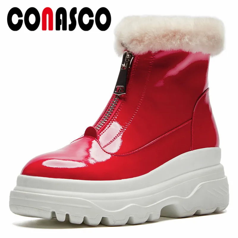 

CONASCO Fashion Women Basic Boots Zipper Warm Winter Snow Shoes Woman Platforms Casual Shoes Ladies Genuine Leather Ankle Boots
