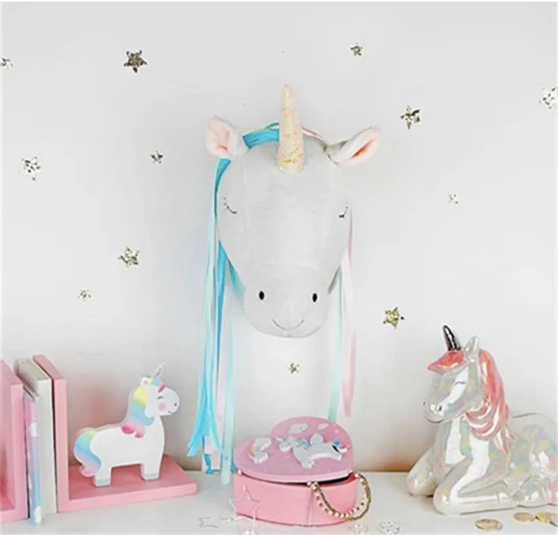

Animal Head Wall Decoration Unicorn Swan Wall Hanging Mount StuffedToys Doll for Girls Baby Kids Nursery Room Decor Birthday Gif