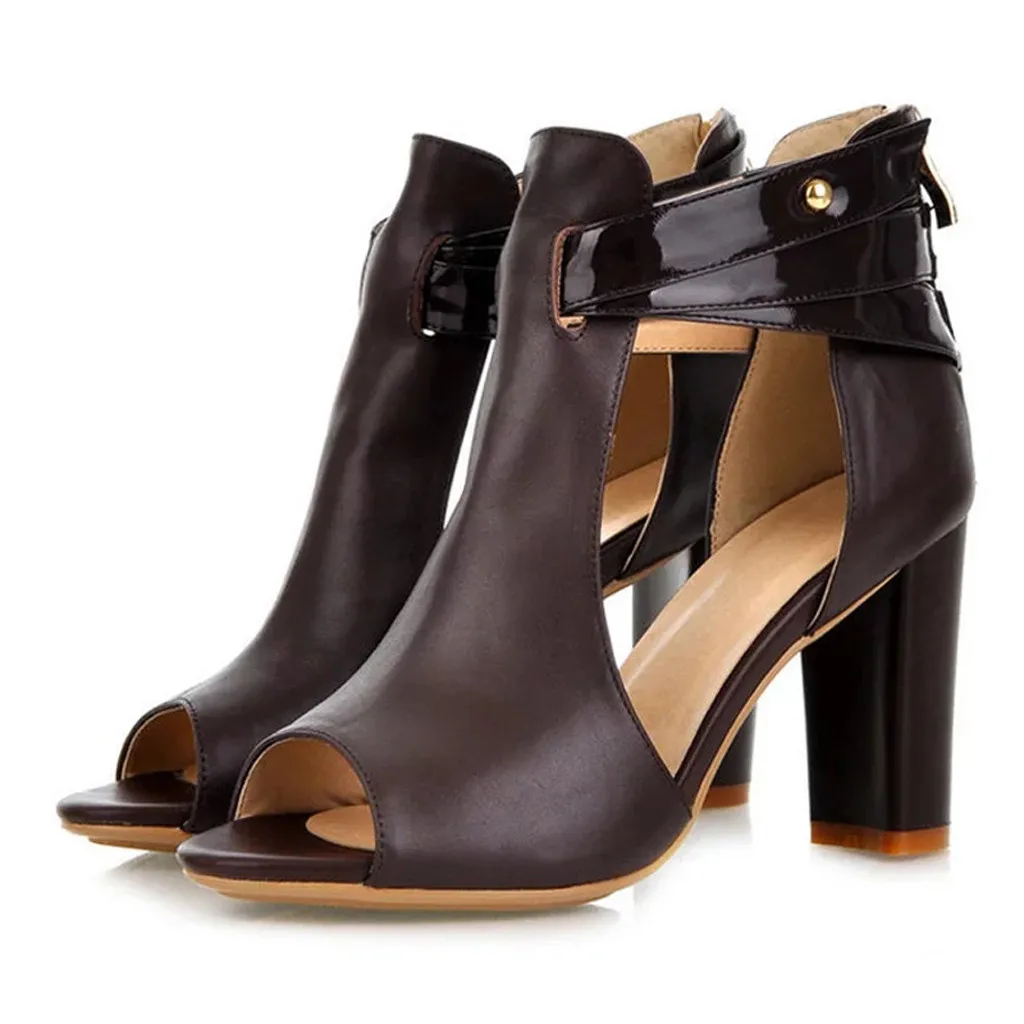 SAGACE/женские модные однотонные босоножки на молнии с открытым носком; обувь на высоком каблуке с открытым носком; дышащая Массажная обувь в римском стиле - Цвет: Черный