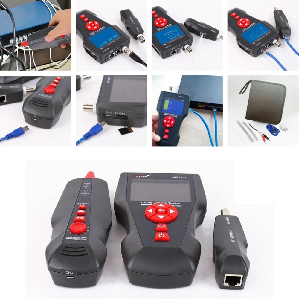 NOYAFA NF-8601 متعددة الوظائف شبكة الكابل فاحص LCD كابل طول متر نقاط الفصل تستر RJ45 خط هاتفي مدقق الاتحاد الأوروبي