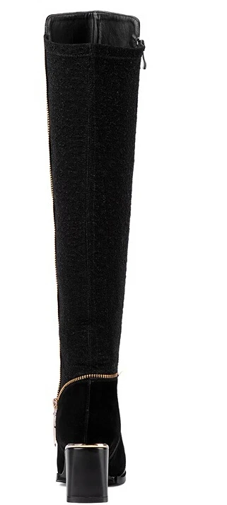 Женские сапоги выше колен на толстом высоком каблуке из натуральной кожи на боковой молнии с острым носком модная обувь большие размеры 34–43 SXQ0731