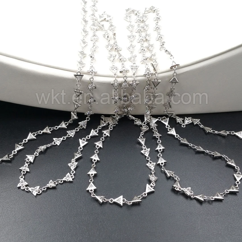 

WT-BC084 Wholesale Resist Tarnishable Silver Color 10 Meter Zircon Chain Fashion Gorgeous Hand Make Zircon Necklace