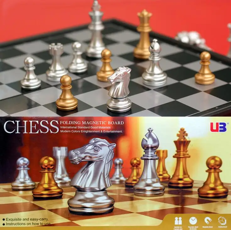 

Sports Entertainment Foldable International Chess Games 25*25*2cm Checkerboard Gold/Silver Pieces Magnetic Chess Set Board Game