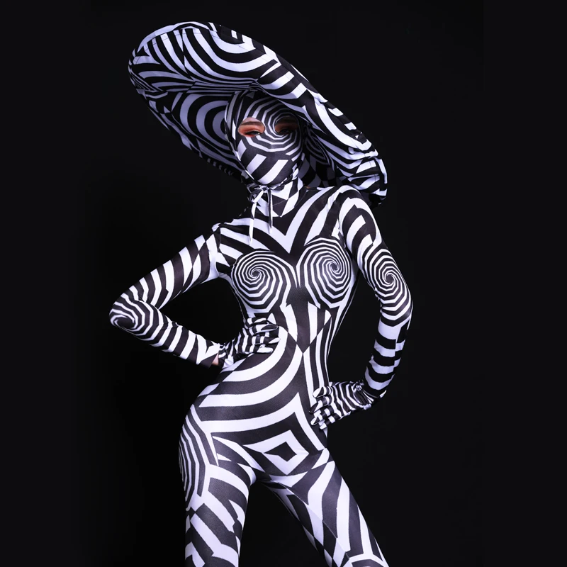 Новые пикантные женские бар ds комбинезоны костюмы пикантные Клубные DJ певица GOGO вечерние показывает Черный и белый цвета Зебра 3d принт