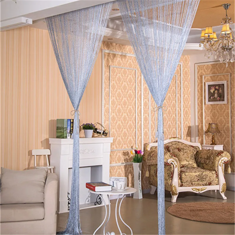 

Home Decoration 100x200cm Shiny Tassel Flash Silver Line String Curtain Window Door Divider Sheer Curtain Valance Door Treatment