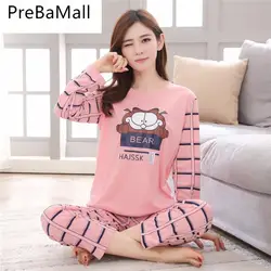 Новый модный стиль Пижамный комплект для Для женщин милая одежда для сна дамские, с длинными рукавами Ночное Костюмы набор из двух частей