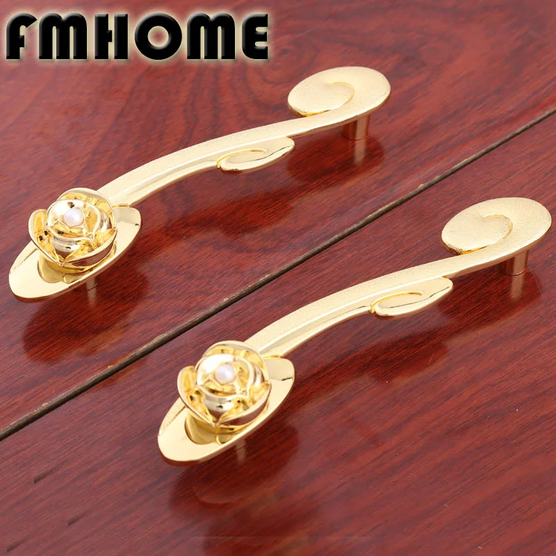 

Fashion deluxe caretive 24K gold rose drawer tv table knob pull gold wine cabinet kitche cabinet cupboard door handles pearl
