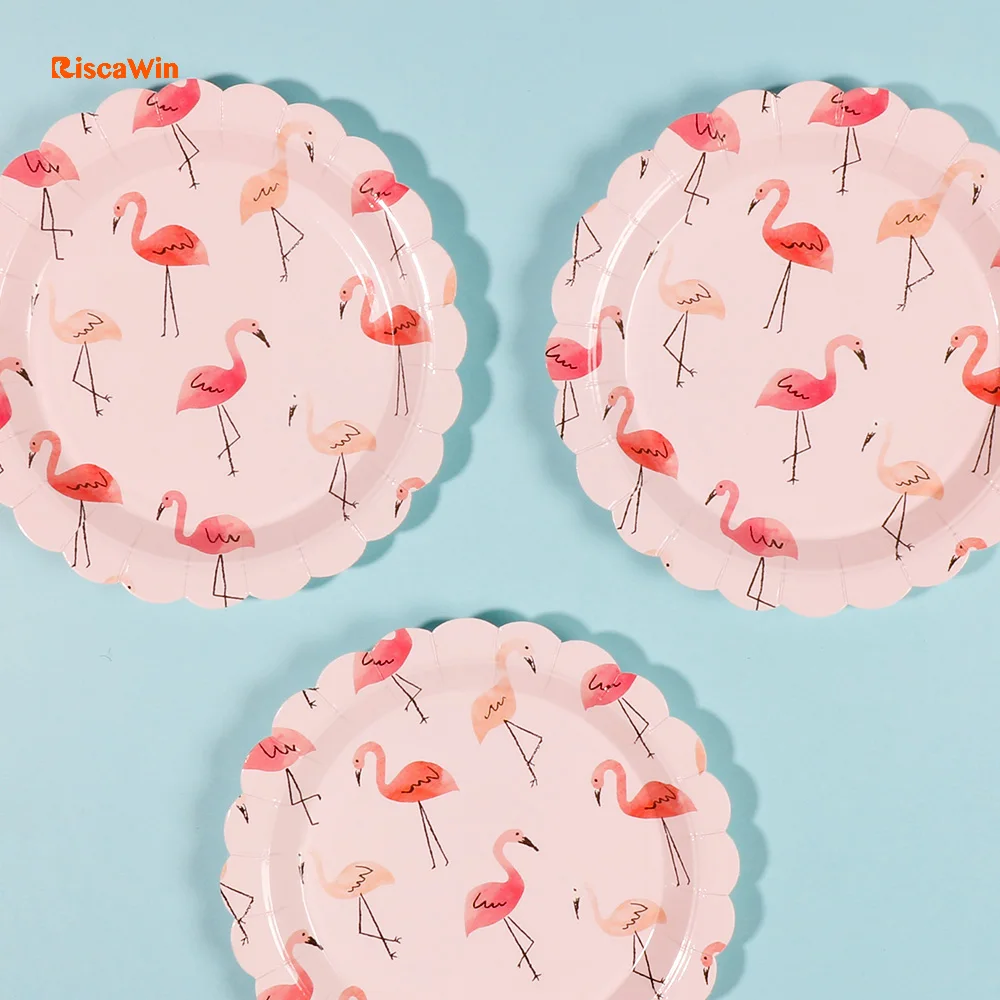 

Riscawin 10 pcs Flamingo Birthday Wedding Party Supplies Disposable Paper Plates/Cups/Straws Party Tableware Baby Shower Favors