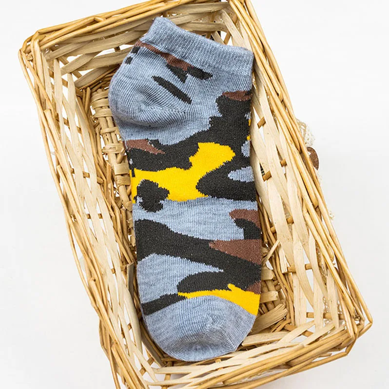 4 пары, мужские носки до лодыжки, камуфляжные забавные носки, весна-зима, дышащие, эластичные, художественные, хорошего качества, носки Meias - Цвет: D grey