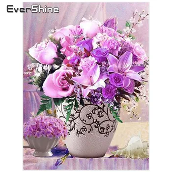 

EverShine Diamond Embroidery Flowers 5D Full Round Diamond Painting Cross Stitch Flower Pictures Of Rhinestones Wall Decor