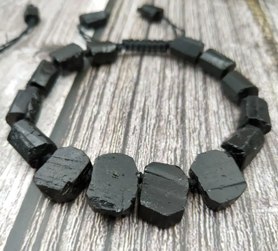 

YA3937 Natural Black Tourmaline Stone Beads Cord Knotted Adjustable Bracelet