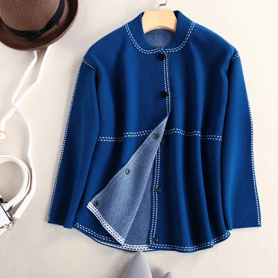 JN0100-3298 Blue Женский кашемировый кардиган с круглым вырезом и пуговицами, Harajuku, плотное пальто, свободный шерстяной вязаный короткий свитер в клетку,, Осень-зима - Цвет: JN0100-3298 Blue