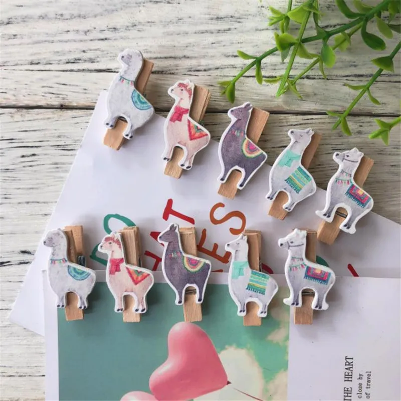 

Omilut LLamas Alpaca Cactus Wooden Clips with Rope Wooden Note Memo Photo Pegs Paper Tag Clip DIY Craft Birthday Party Decor