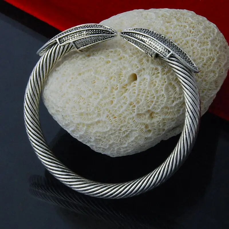 

2018 viking bracelet 925 silver bangles double golden ball beads head Nation style cuff bracelets bangle for women men pulseiras