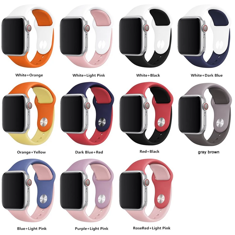 Силиконовый спортивный ремешок для Apple watch band 4 5 44 мм 40 двухцветный браслет iWatch series