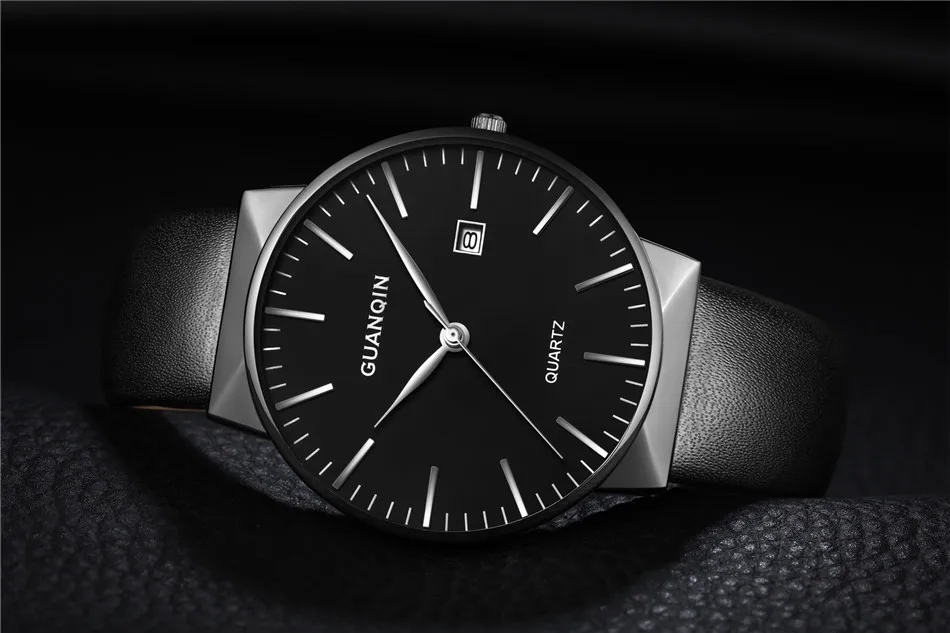 2017 GUANQIN Watch Men Ultra Thin Simple Fashion Casual Quartz Men Watches Leather Strap Men Clock Wristwatch Birthday Gift (7)