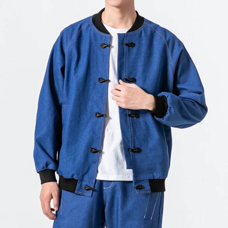 Spring summer 2019 Men Stand Collor Jackets National tide denim Chinese style Retro Tang suit Hanfu Cowboy Coats & Jackets M-5XL