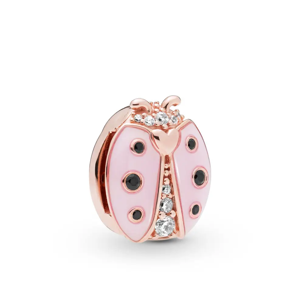 

2019 Spring Fit Pandora charms Bracelet Reflexions Pink Ladybird Clip Charm 100% 925 Silver for Charms diy Jewelry making
