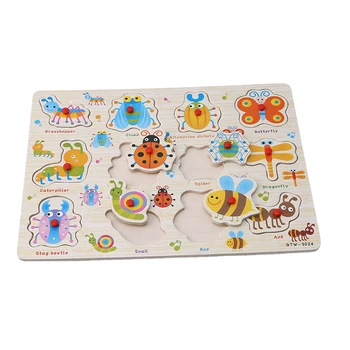

Baby Hand Grasping Educational Toys Insects Jigsaw Puzzle Board Children Preschool Wooden Educational Toys
